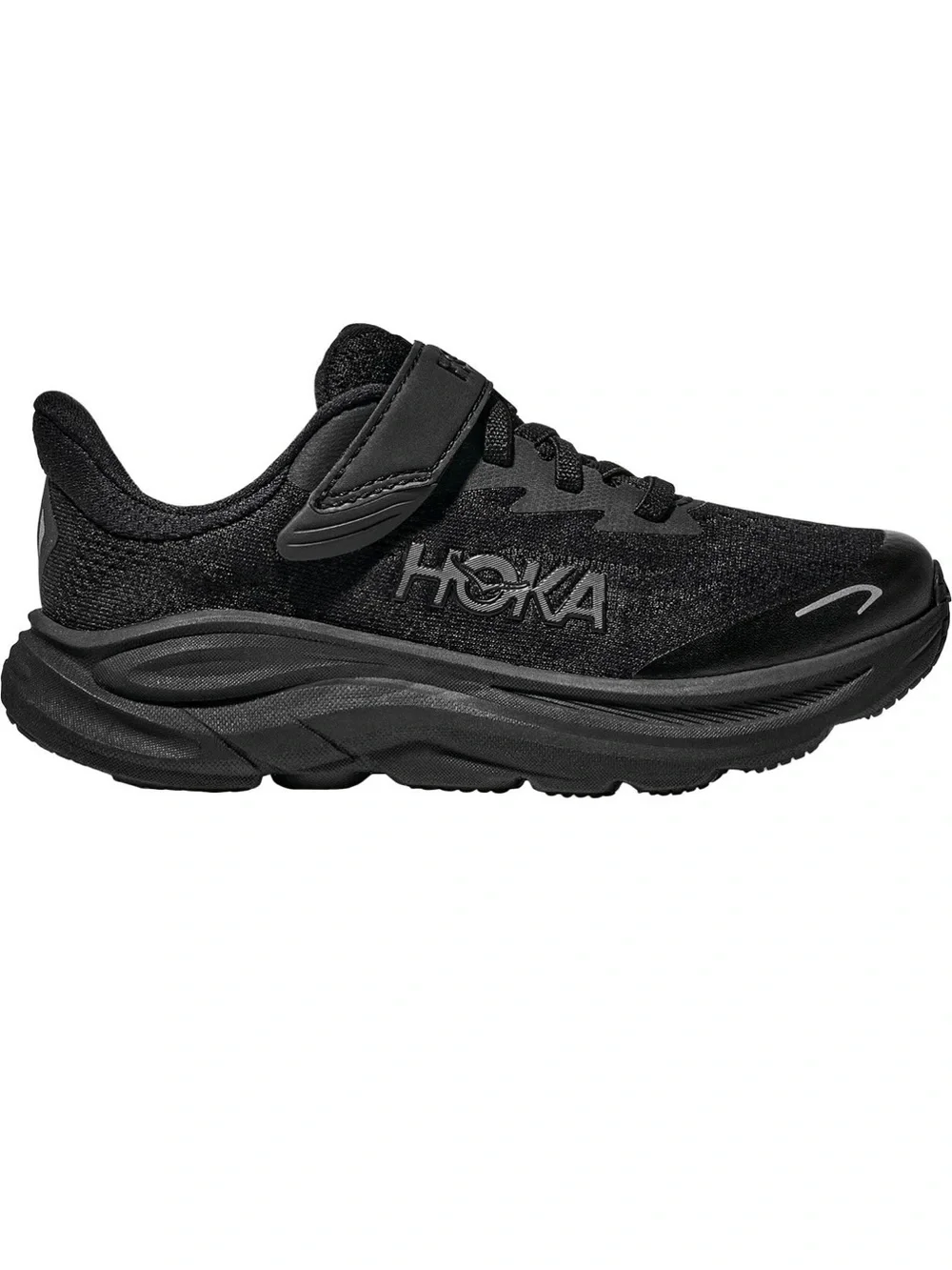 HOKA CLIFTON 10 BLACK TODDLER SNEAKERS WITH VELCRO SIZE 13.5 EUC